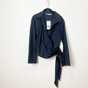 Zara Poplin Wrap Top Blue